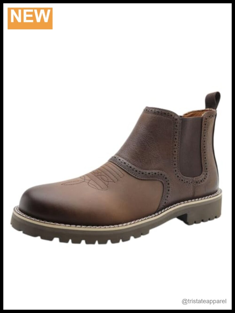 Men's Western Cowboy Boots Mid Calf Faux Leather Pull-On Square Toe